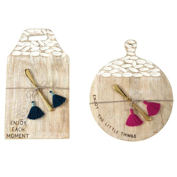 LARGE White Wash Carved Paddle Boards with Sentiments, Set of 2 - Picture 1 of 1